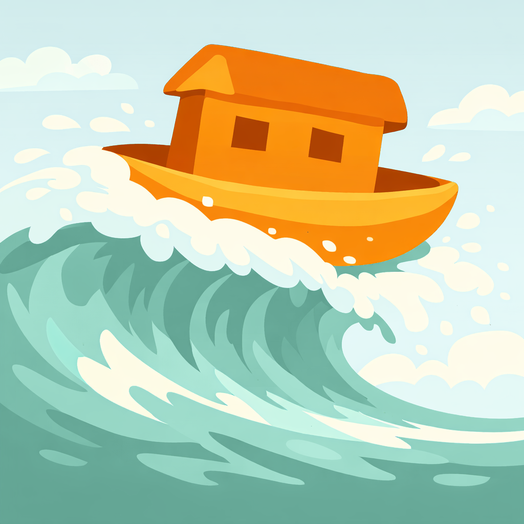 ark boat riding wave